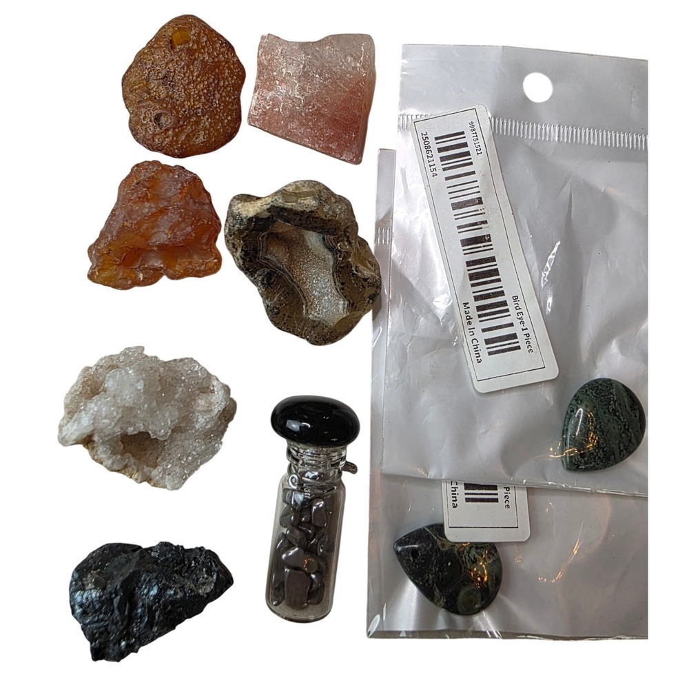 Natural Crystal Mineral Specimen Lot Agate Quartz Geode Bird Eye Jasper Hematite